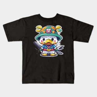 cute and adorable samurai Duck in a japanese hat Kids T-Shirt